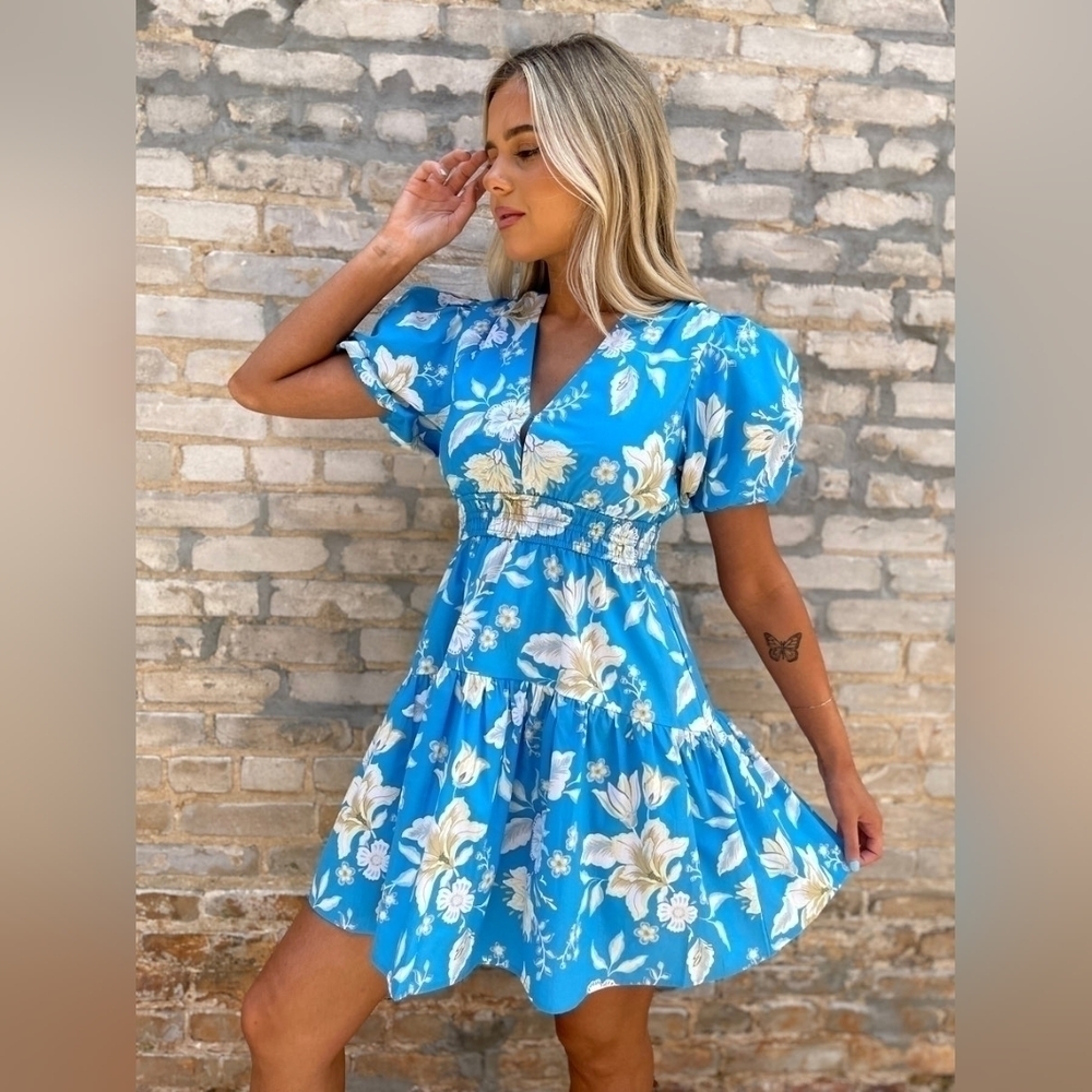 NWT MINKPINK Zinnia Mini Dress in Blue Multi - Picture 1 of 17